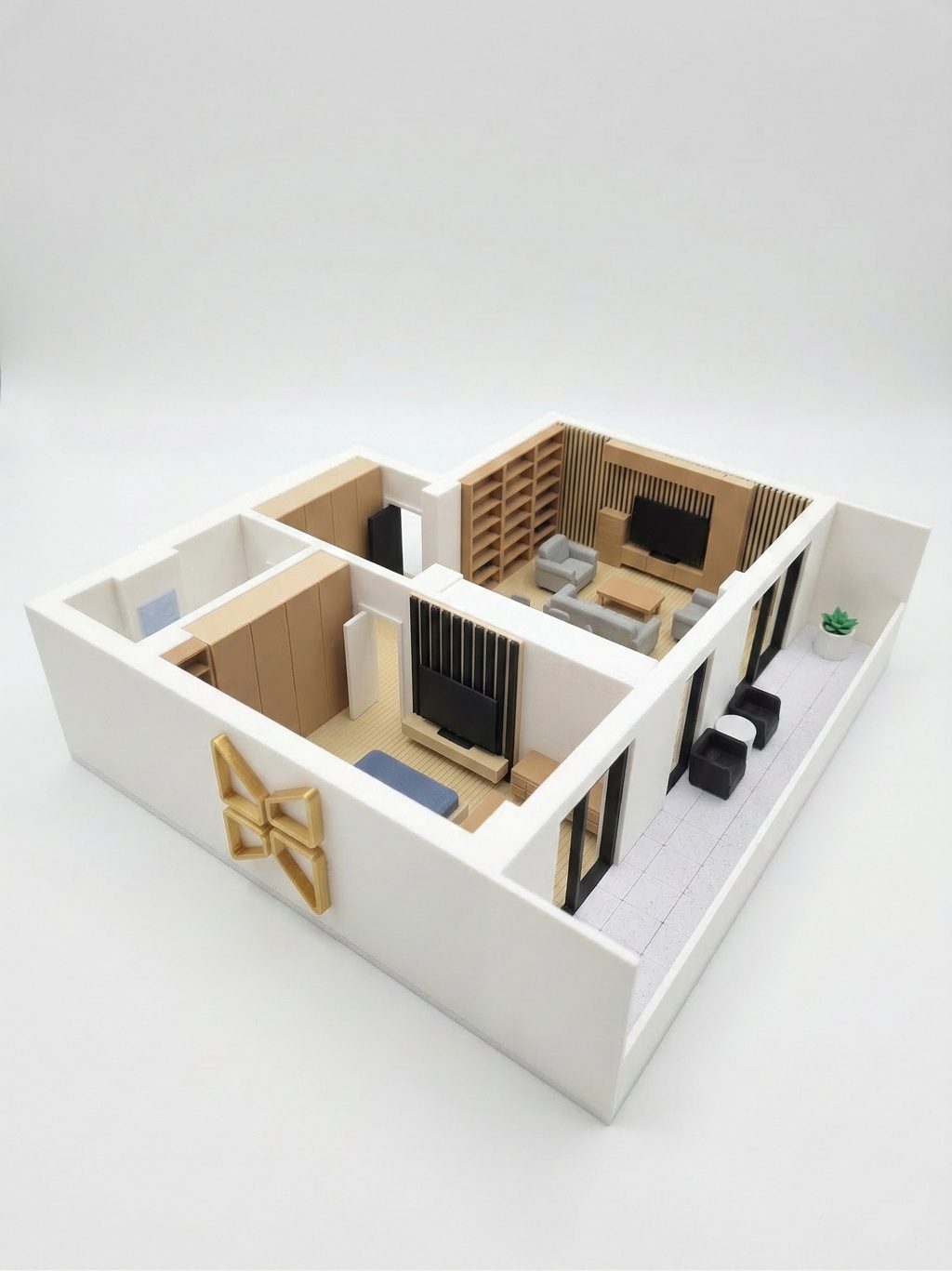 Machetă 3D a unui apartament, cu mobilier la scară